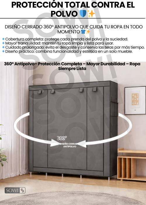 🏠 CLOSET 4 PUESTOS DESARMABLE DE TELA + ZAPATERO 🏠