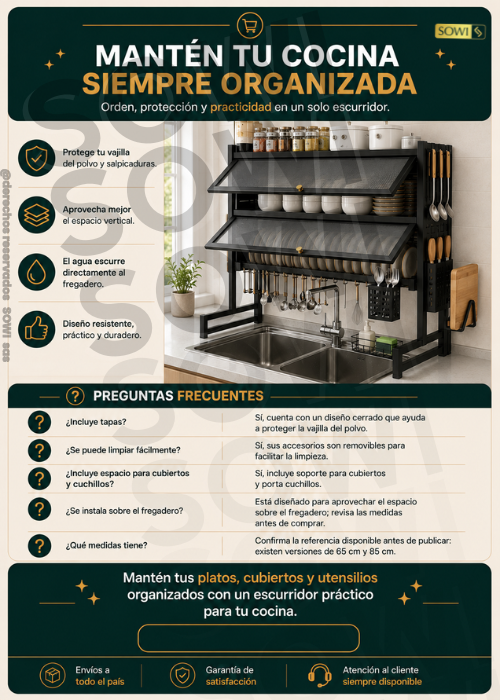🧼 Escurridor 2 Tapas de Platos sobre Lavaplatos+ Accesorios🧼