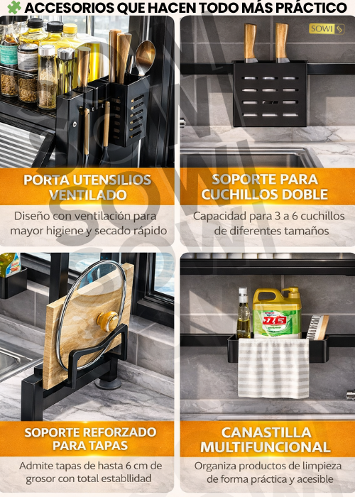 🍽️ ORGANIZADOR COCINA CON TAPA PREMIUM + ACCESORIOS🎁