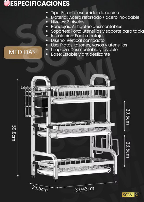 Organizador/Escurridor 3 niveles + Tapete Grande y Pequeño absorbenteS y antideslizanteS 🏡