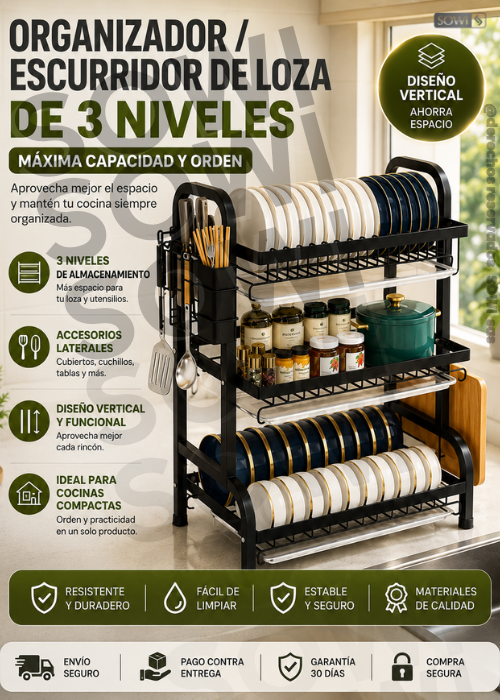 😍 Organizador - Escurridor De Loza 3 niveles + Accesorios 😍