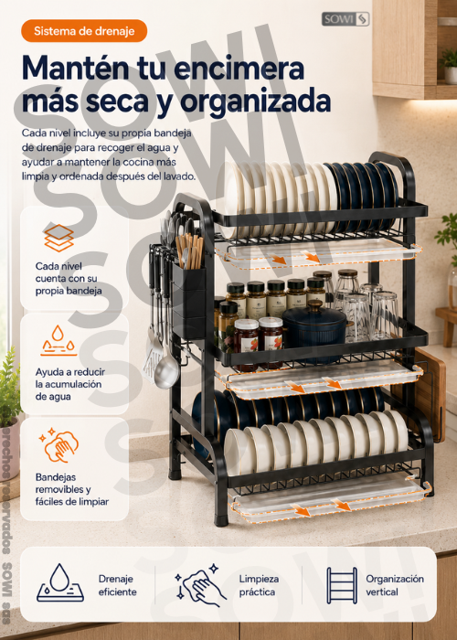 😍 Organizador - Escurridor De Loza 3 niveles + Accesorios 😍