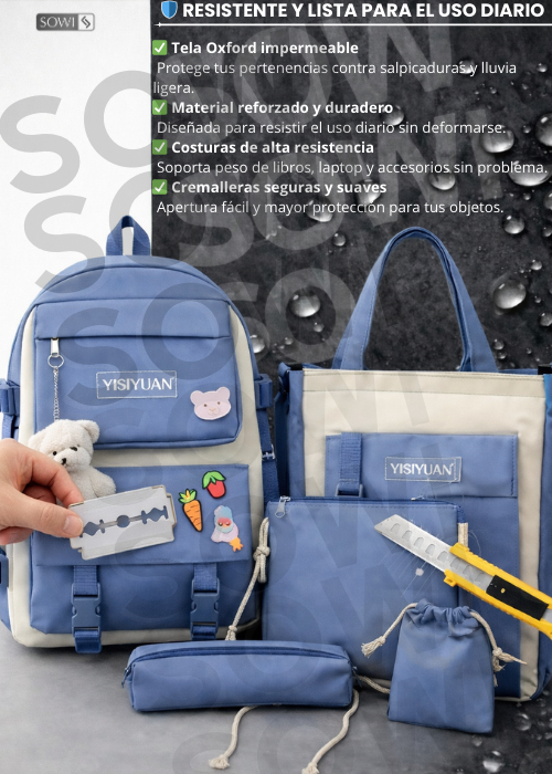 ✅ 🎒 Combo Kawaii 5 en 1 Súper Completo+ACCESORIOS 🫶