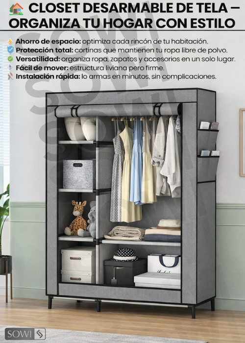 🏠 CLOSET 2 PUESTOS  DESARMABLE DE TELA + ZAPATERO  10 NIVELES 🏠