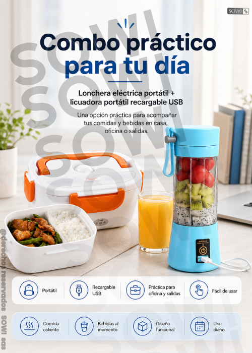 🍱 Combo Lonchera Eléctrica + Licuadora Portátil