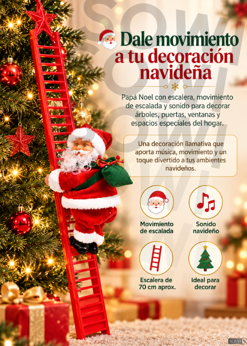 🎅 Papá Noel Trepador con Escalera, Movimiento y Sonido 🎄