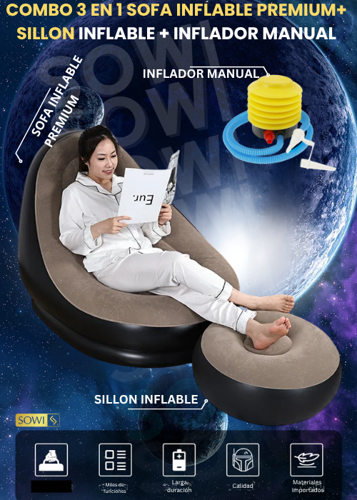 COMBO 3 EN 1 SOFA INFLABLE PREMIUM+ SILLON INFLABLE + INFLADOR MANUAL ...