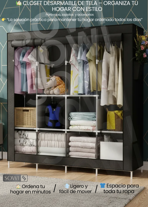 🏠 CLOSET 4 PUESTOS DESARMABLE DE TELA + ZAPATERO 🏠