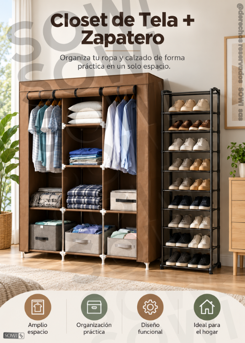 🏠COMBO ZAPATERO + CLOSET  DESARMABLE DE TELA🏠
