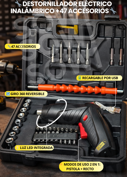 ⚙️ Combo de Herramientas Profesional: Destornillador Eléctrico + Set de Raches + 160 Accesorios