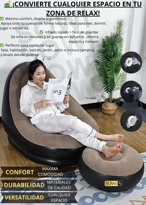 COMBO 3 EN 1 SOFA INFLABLE PREMIUM+ SILLON INFLABLE + INFLADOR MANUAL
