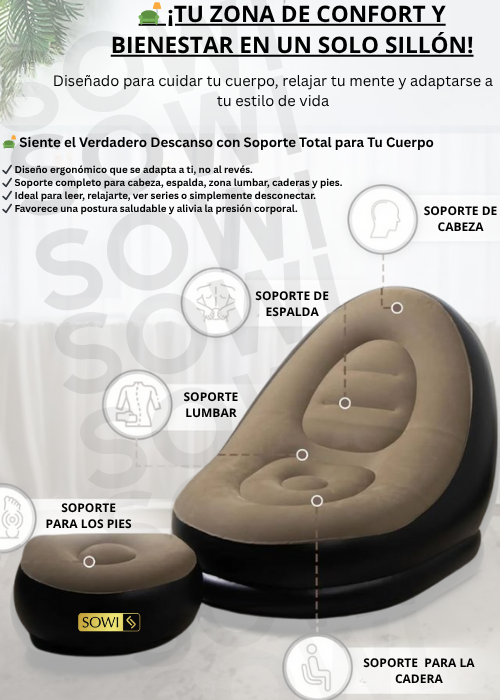 COMBO 3 EN 1 SOFA INFLABLE PREMIUM+ SILLON INFLABLE + INFLADOR MANUAL