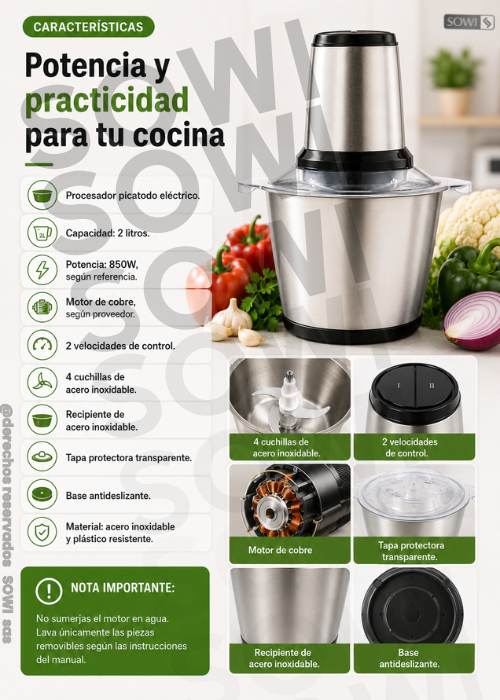 ⚡ Procesador y Picatodo Eléctrico de Alimentos 🥕🥩✨