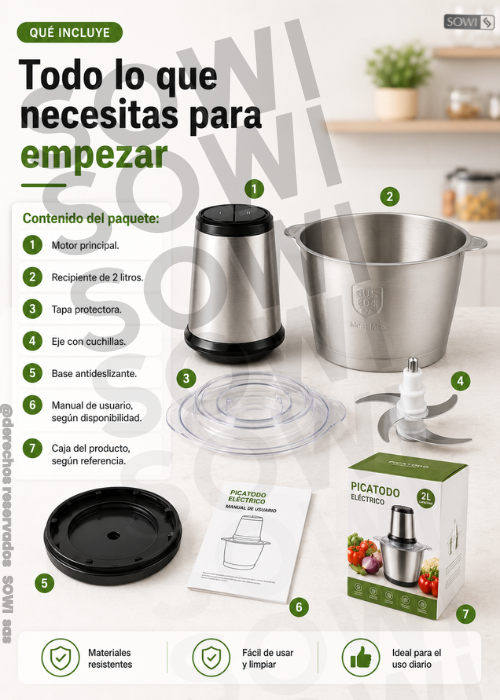 ⚡ Procesador y Picatodo Eléctrico de Alimentos 🥕🥩✨