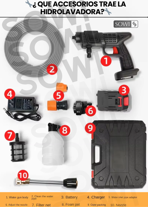 💦COMBO HIDROLAVADORA 10 ACCESORIOS + ASPIRADORA 3 EN 1