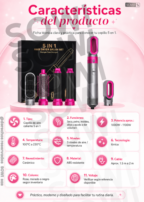 😍Cepillo Secador Multifuncional 5 en 1😍