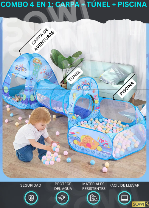COMBO 3 EN 1: CARPA + TÚNEL + PISCINA 🎁😍