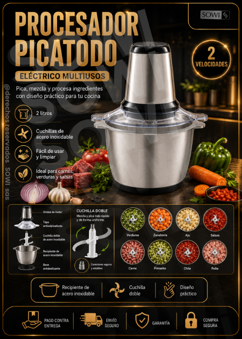 ⚡ Procesador y Picatodo Eléctrico de Alimentos 🥕🥩✨