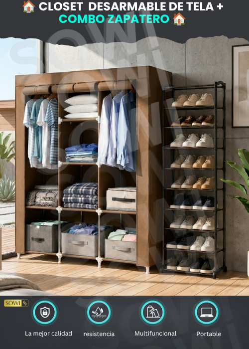 🏠 CLOSET  DESARMABLE DE TELA +  COMBO ZAPATERO 10 NIVELES  🏠