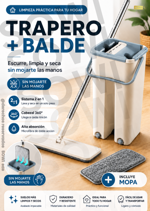 🎁✨ Set Trapero 350 para el Hogar + Balde + Mopas Extra 🧽 🎁