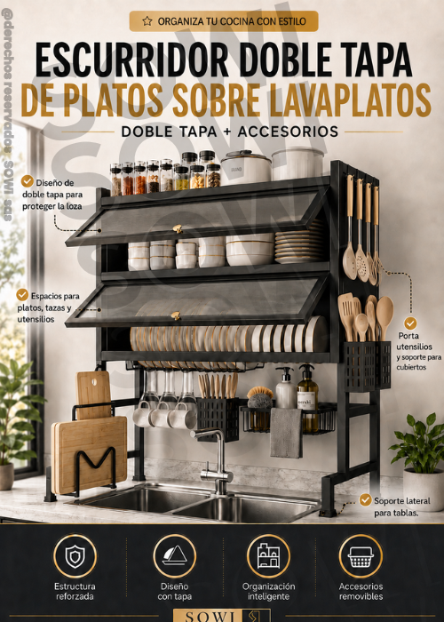 🧼 Escurridor 2 Tapas de Platos sobre Lavaplatos+ Accesorios🧼